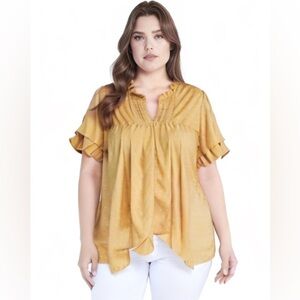 SHEIN Plus Size Women's Lace Splice Notched Collar With Asymmetrical Hem Blouse
